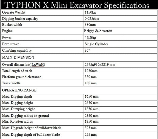 TYPHON Terror X Mini Excavator – 2,500lb Trench Digger with Cabin, 380mm Wide Bucket