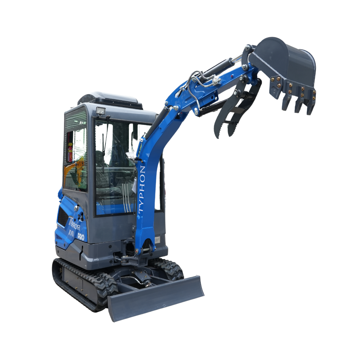 TYPHON TERROR XVII PRO Cabin Mini Excavator Kubota D902 Diesel Retractable Tracks Boom Swing AC & Heater
