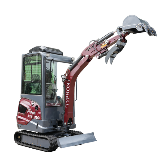 TYPHON TERROR XVII PRO Prestige Mini Excavator Kubota D902 Diesel Engine Retractable Rubber Tracks Swing Boom Hydraulic Thumb AC & Heater