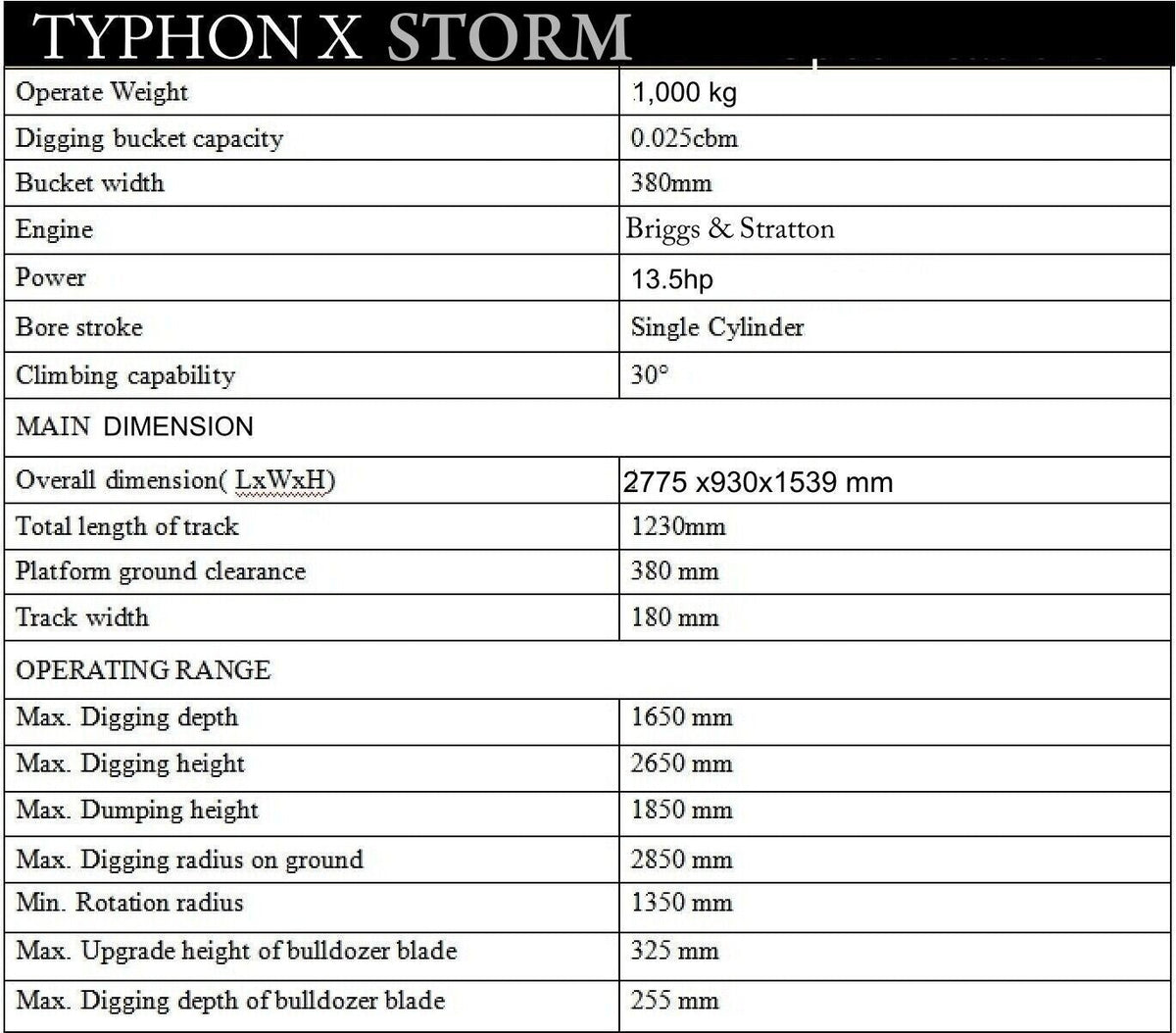TYPHON TERROR X STORM Mini Excavator – 1 Ton Trench Digger with Canopy, 380mm Wide Bucket