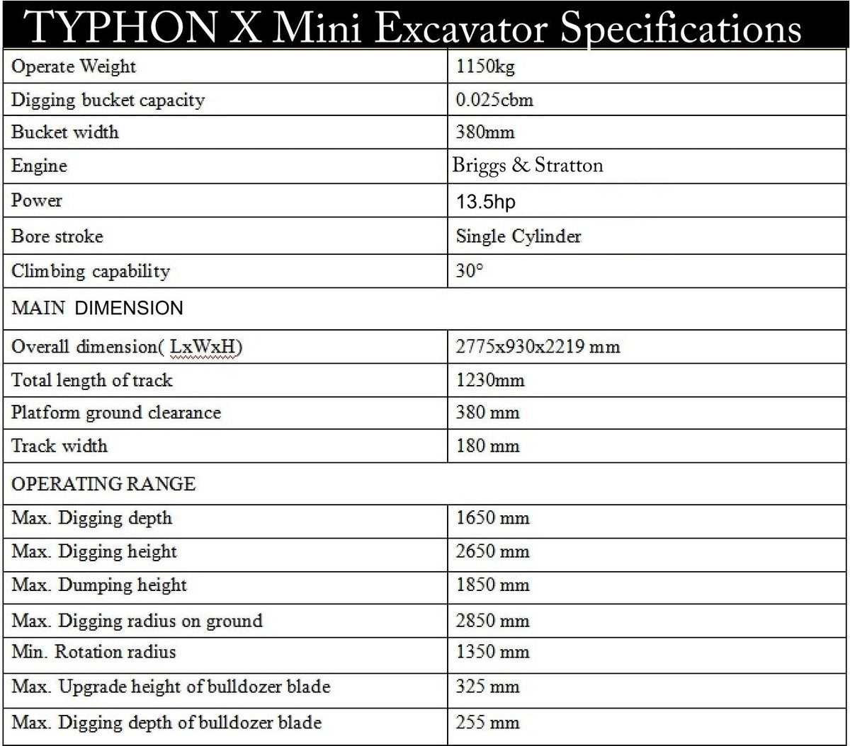 TYPHON Terror X Mini Excavator – 2,500lb Trench Digger with Cabin, 380mm Wide Bucket