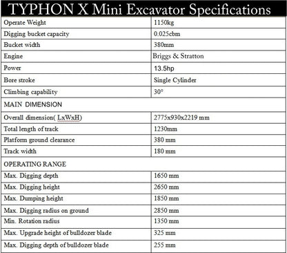 TYPHON Terror X Mini Excavator – 2,500lb Trench Digger with Cabin, 380mm Wide Bucket