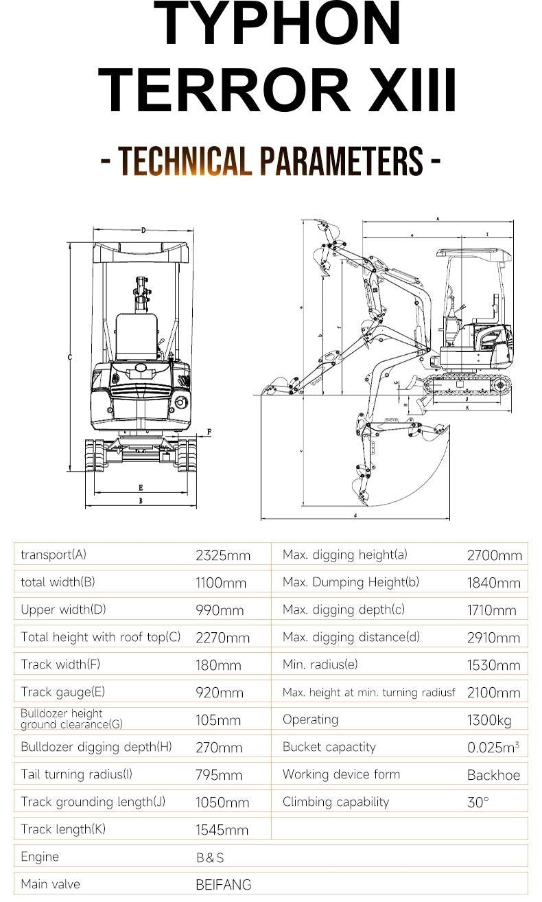 TYPHON TERROR XIII Mini Excavator – 1.3 TON 13.5HP B&S