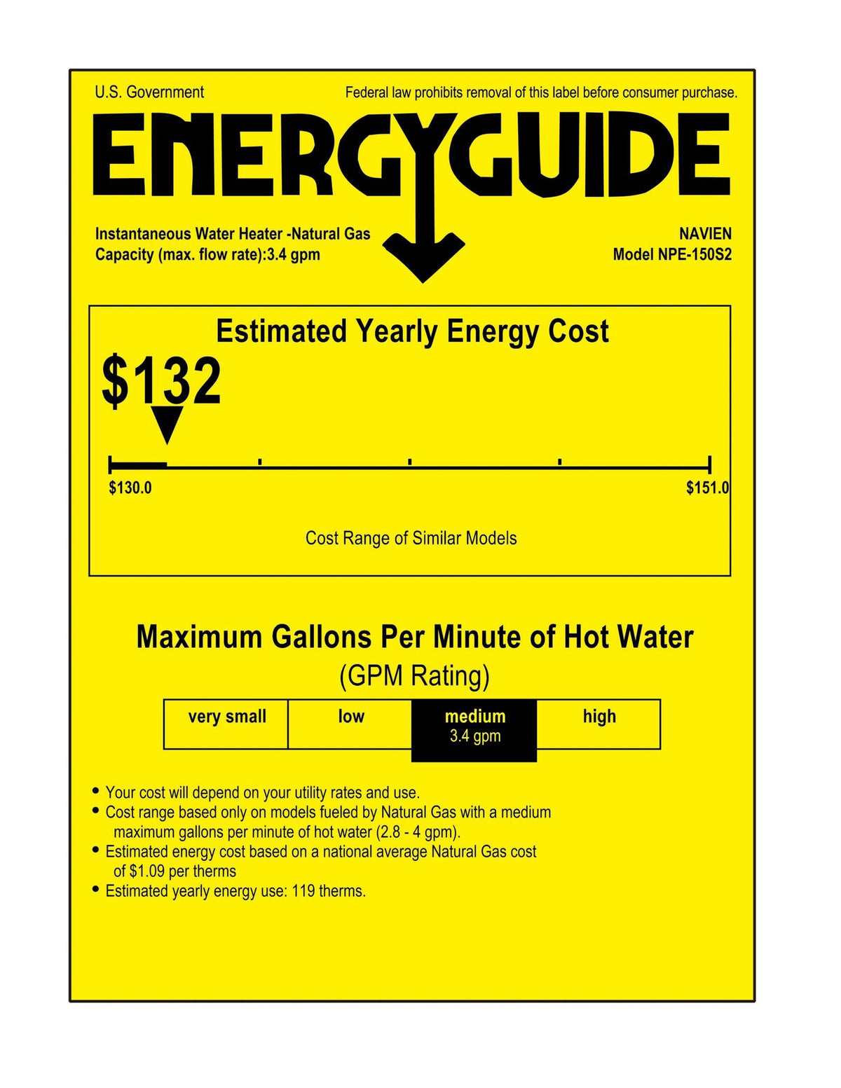 Navien™ NPE-150S2 120,000 BTU Condensing High-Efficiency Gas Tankless Water Heater