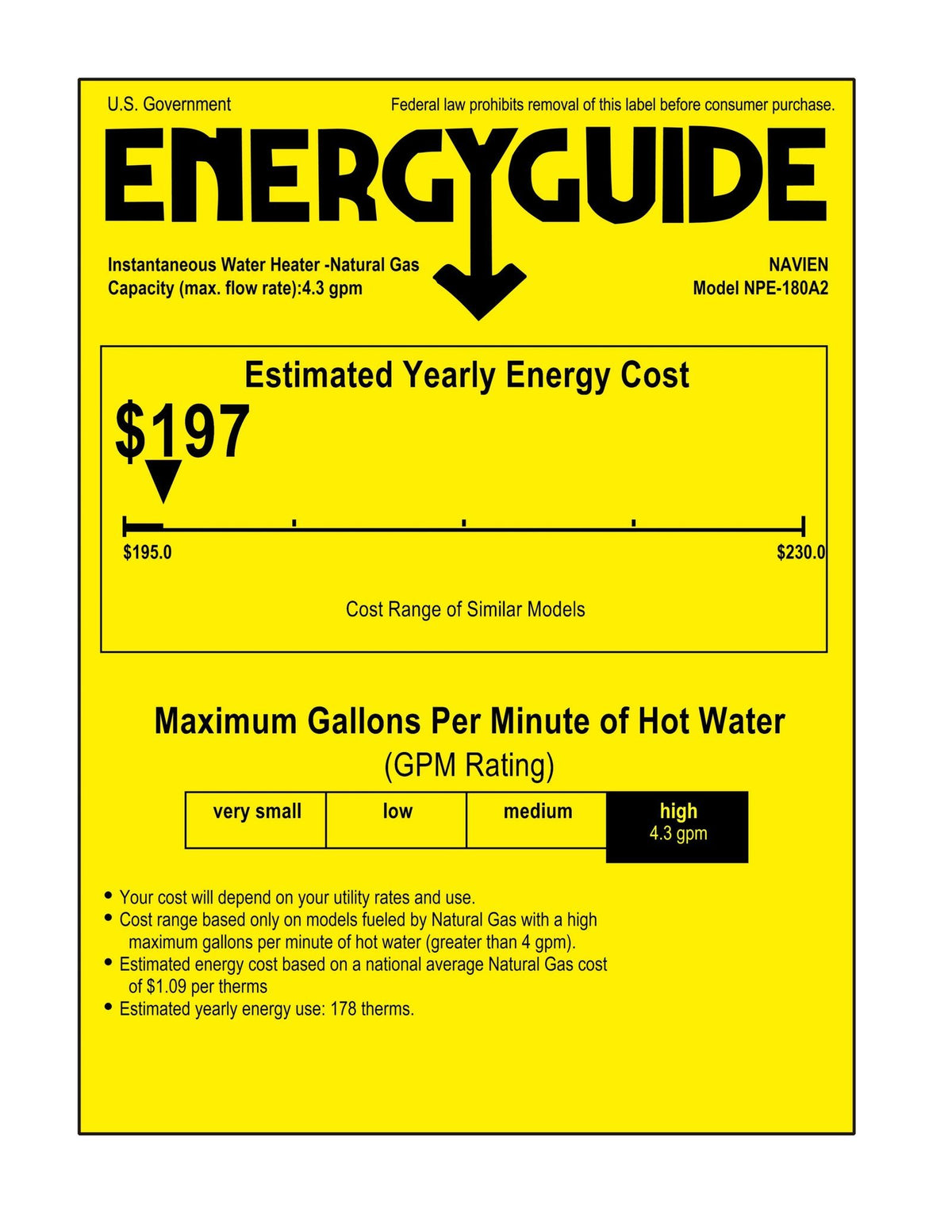 Navien™ NPE-180A2 150,000 BTU Condensing High-Efficiency Tankless Water Heater