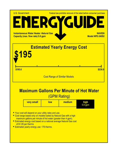 Navien™ NPE-240S2 199,000 BTU Condensing High-Efficiency Gas Tankless Water Heater