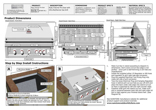 Sunstone Ruby 5 Burner Gas Grill With Infrared