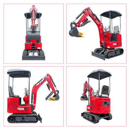 TYPHON TERROR ONE STORM Mini Excavator 1 Ton Trench Digger with Canopy, Hydraulic Oil Cooler, Hydraulic Thumb Clip, Bucket, 13.5hp B&S Gas Engine USA