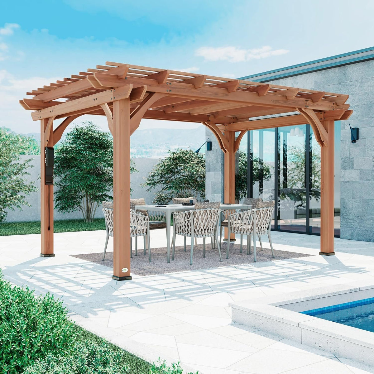 10 Ft. X 14 Ft. Traditional All Cedar Wood Outdoor Patio Pergola Shade Structure