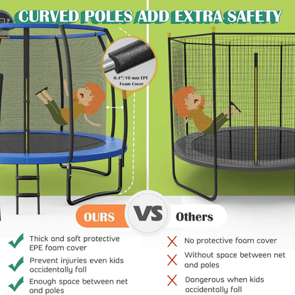 Giantex 8FT 10FT 12FT Trampoline with Enclosure, ASTM Approved Outdoor Large Trampoline with Ladder