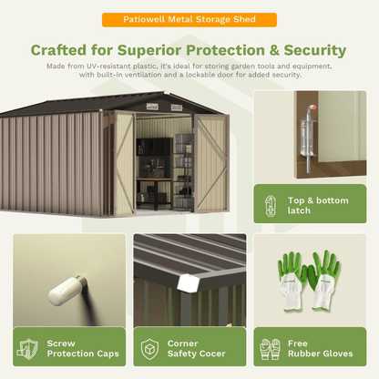 Patiowell 10 ft. W x 12 ft. D Size Upgrade Metal Storage Shed (119 sq. ft.)