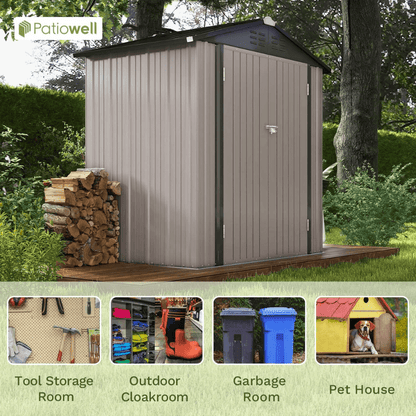 Patiowell 6 ft. W x 4 ft. D Outdoor Storage Brown Metal Shed with Sloping Roof and Double Lockable Door (24.8 sq. ft.)