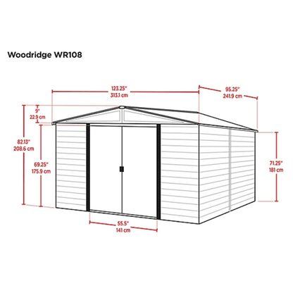 Arrow 10 ft. x 8 ft. Woodridge Shed – Durable Metal Storage with Woodgrain Finish