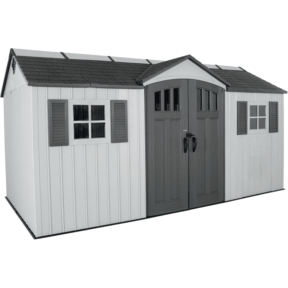 Lifetime 15′ x 8′ Dual Entry Outdoor Storage Shed, Gray