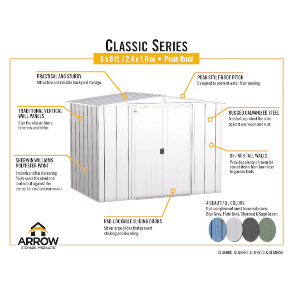 Newport 8 ft. W x 6 ft. D 2-Tone Eggshell and Coffee Galvanized Metal Shed with Sliding Lockable Doors (43 sq. ft.)