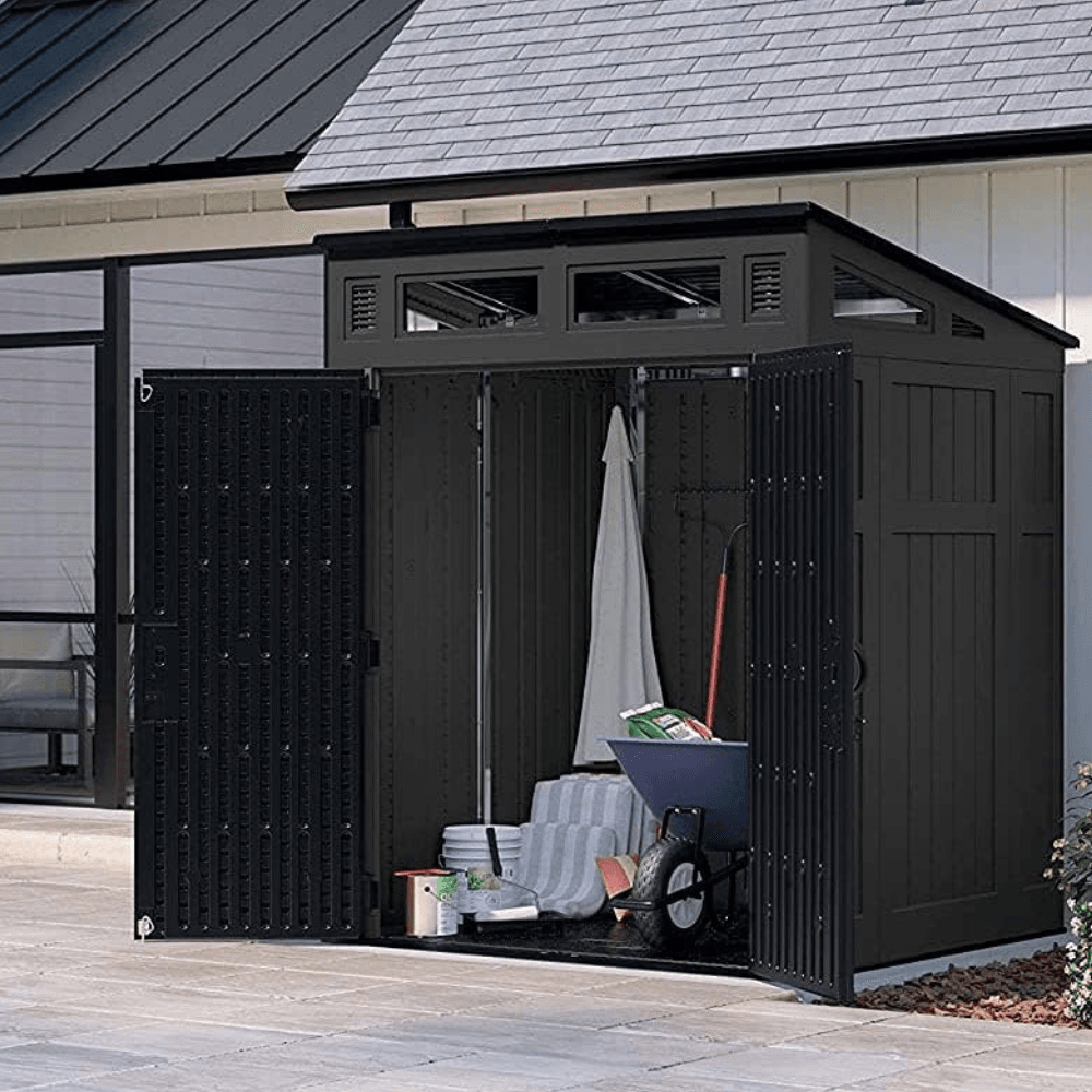 Suncast Modernist 6 ft. x 5 ft. Resin Vertical Pent Storage Shed with Floor Kit