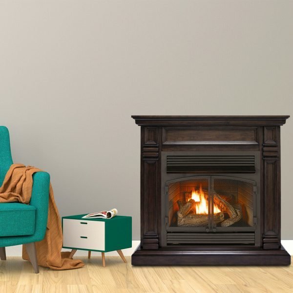 Duluth Forge Dual Fuel Ventless Gas Fireplace With Mantel – 32,000 BTU, T-Stat Control, Chocolate Finish – Model# DFS-400T-2CH