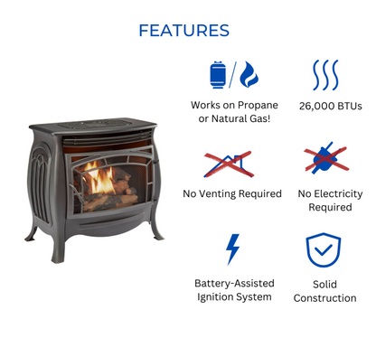 Duluth Forge Dual Fuel Ventless Gas Stove – 26,000 BTU, Remote Control, Matte Black Finish – Model# FDSR25