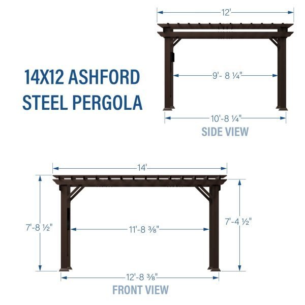 14×12 Ashford Traditional Steel Pergola With Sail Shade Soft Canopy
