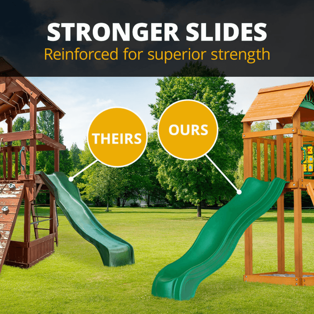 Outing III Wooden Outdoor Playground with Wood Roof, Monkey Bars, Slide, Swings set, and Backyard Playset Accessories