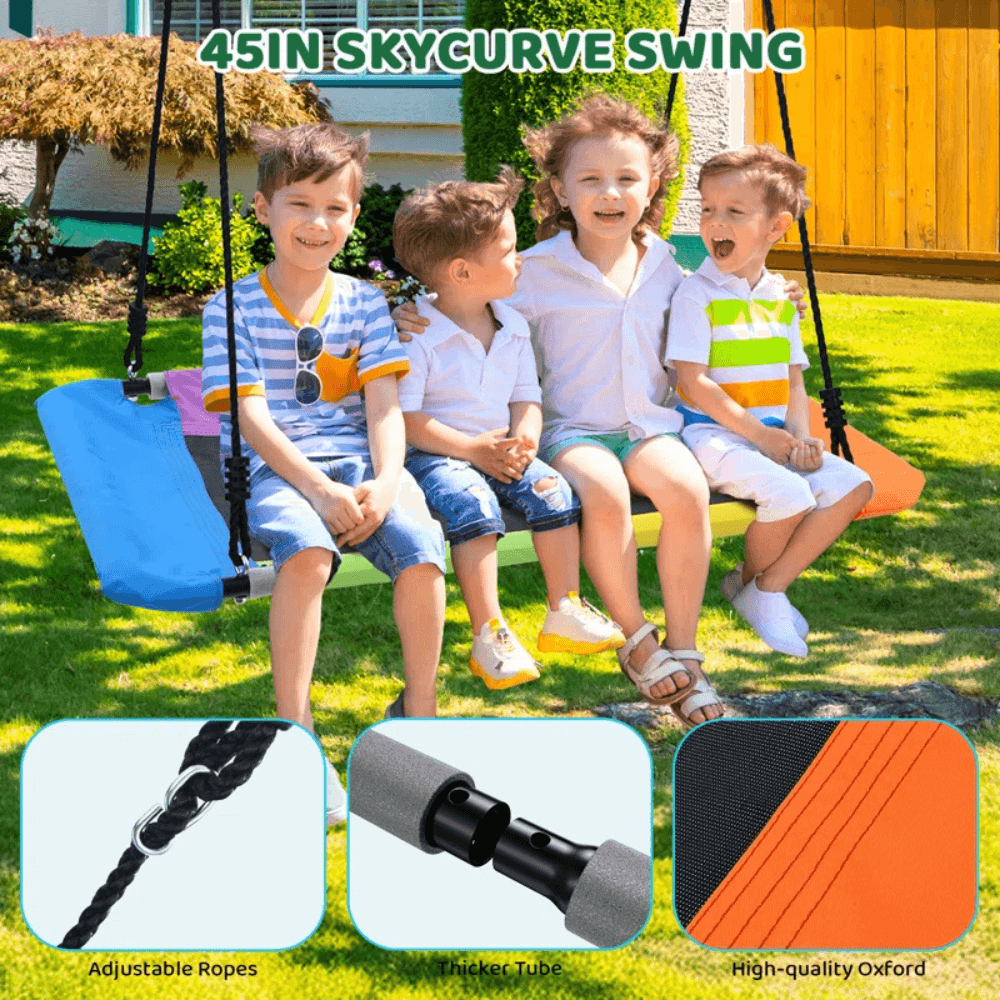 9.5′ Heavy Duty Metal Swing Set with Belt Swing, Trapeze Bar