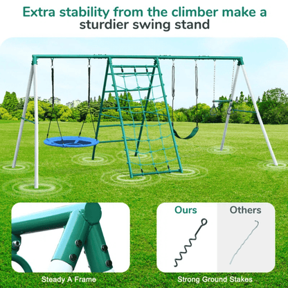 Swing Sets with Saucer Swing,Belt Swing,Trapeze Bar,Climbing Rope,Climbing Ladder