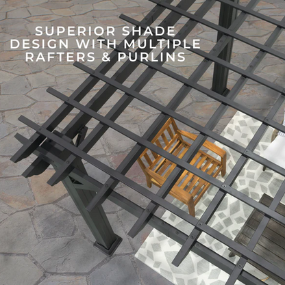 Stratford 16 Ft. X 12 Ft. Black Steel Traditional Pergola with Sail Shade Soft Canopy