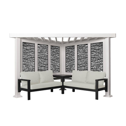 Ridgedale 8 Ft. X 8 Ft. White Steel Modern Cabana Pergola with Conversation Seating in Pumice