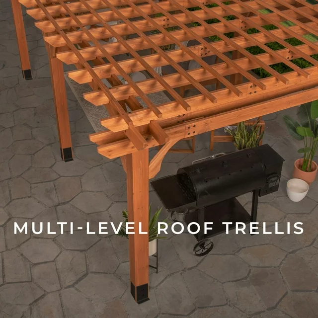 Backyard Discovery 20′ x 12′ Beaumont Pergola – Premium Cedar Wood, Sturdy & Elegant Design