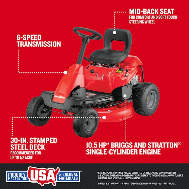 Craftsman 30″ 10.5 HP 344cc 6-Speed Riding Lawn Mower
